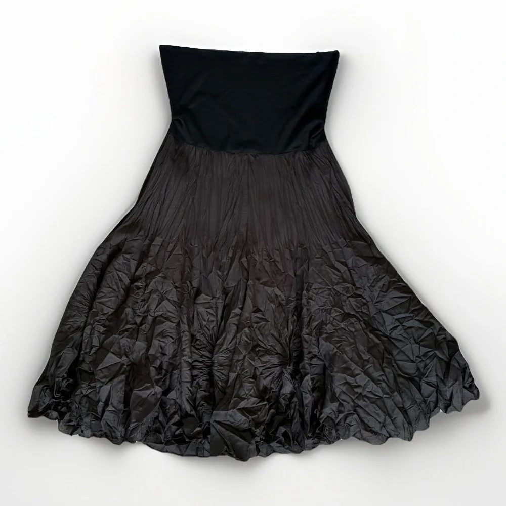 VTG Joseph Ribkoff Black Crinkle Skirt S/M 8 Fairy Grunge Whimsigoth Witchy Midi